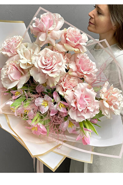 OLİ Art Çiçek Kağıdı 12 Adet 3 Renk Pembe-Siyah-Beyaz Yapay Çiçek Kuru Çiçek Canlı Çiçek Buket Kağıdı