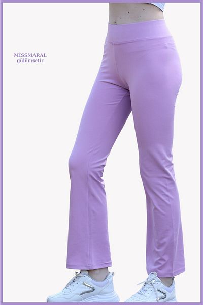 missmaral Women's Leggings Lilac Color High Waist Wide Leg Elastic Belt Full Length Diving Fabric105101