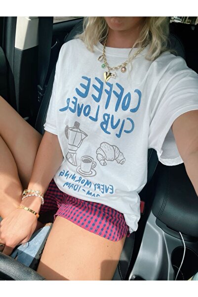 Jose Clothing Women's White Self Patterned Crew Neck Oversize Cut T-Shirt