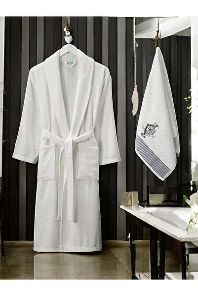 COTTONQUEEN ZENA Erkek Krem Havlulu Bornoz 2'li Set