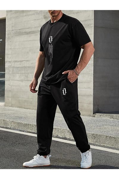 Pink Sky Μαύρο Σετ Φούτερ Vertical Jogger - Crew Neck, Oversize Cut