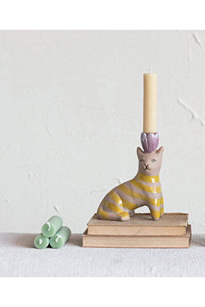 Warm Design Hand-Painted Kedi Mum Tutacağı Şamdan