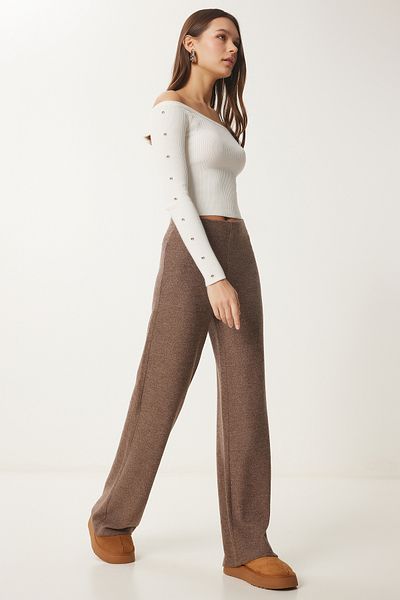 Lovelyİstanbul Comfortable Wide Leg Soft Trousers - Brown Lub0073