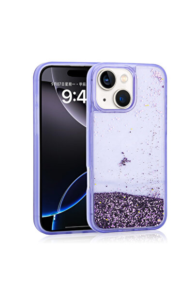 Nezih Case Apple iPhone 13 Kılıf Sıvı Simli Şeffaf Arka Yüzey Silikon Kapak
