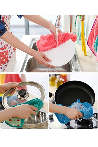 Kitchen Beauty 3 Adet Mercan Kadife El Havlusu Hızlı Kuruyan Yumuşak Su Emici Asılabilir El Yüz Havlusu