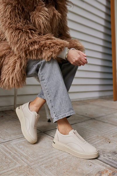 ANGELİNA JONES PANTOFI CASUAL DE DAMA SARR BEJ PIELE REALĂ DETAIL CAUCUC