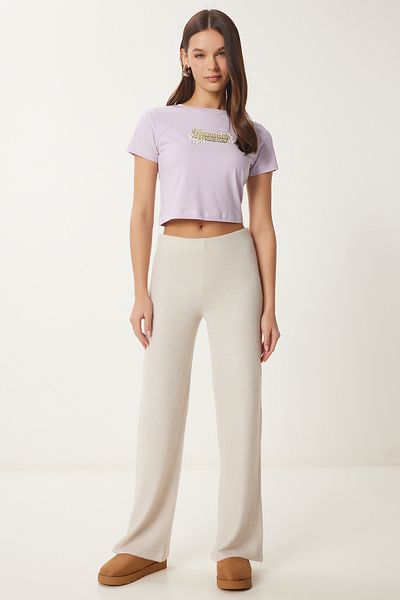 Lovelyİstanbul Wide Leg Comfortable Soft Pants Beige Lub0073