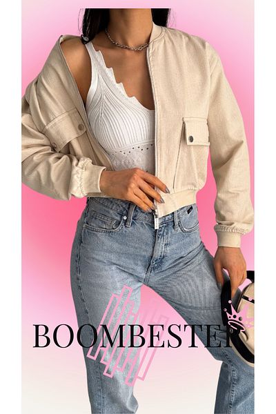 BoomBester Palton Bomber scurt, 100% in, de calitate premium pentru femei