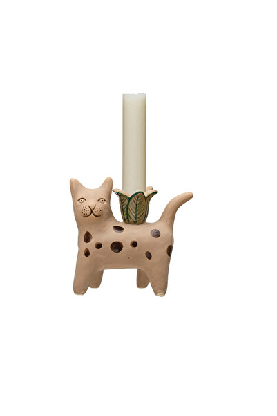 Warm Design Hand-Painted Kedi Mum Tutacağı Şamdan