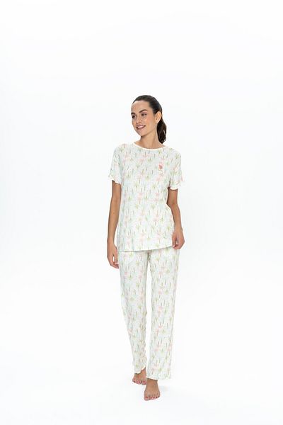 U.S. Polo Assn. Uspa Licensed Round Neck Viscose Women's Pajamas Set - Ecru