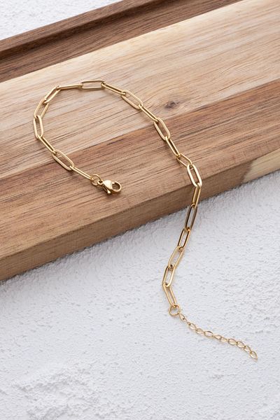 ByFlorya Jewelry Steel Paperclip Oval Ring Chain Anklet Suitable for Daily Use Cable Chain Anklet 4mm 22cm 3cm
