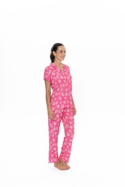U.S. Polo Assn. Uspa Licensed Fuchsia Viscose Women's Pajamas Set - Front Button