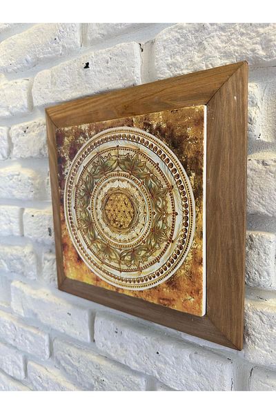 woodhomeworks Панел за картина с масивна рамка от естествен камък и мрамор 26x26 см
