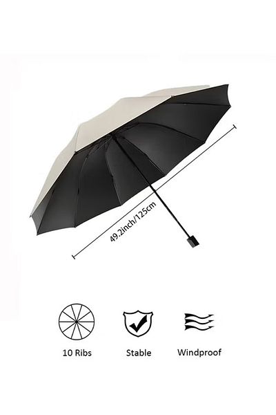 Taimi Umbrella For Protection From Rain And Sun Folding Waterproof and Windproof 125 CM - Beige