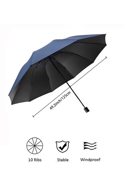Taimi Umbrella For Protection From Rain And Sun Folding Waterproof and Windproof 125 CM - Blue
