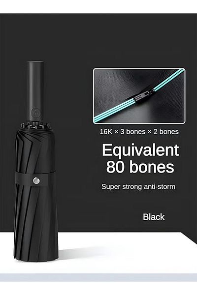 Taimi Umbrella For Protection From Rain And Sun Folding AutomaticUmbrella Waterproof Windproof Bones Black