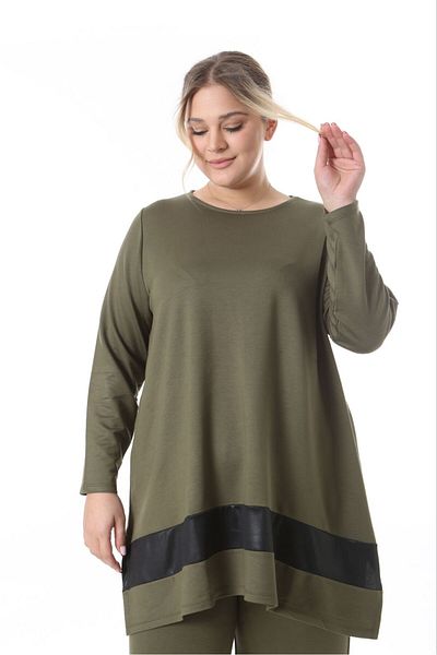 Curvista Women's Plus Size Leather Garnished Blouse