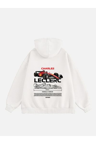 Mad&Calf Унисекс поларен суичър с щампа и качулка Charles Leclerc