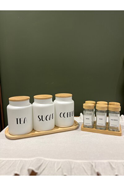 Sade Hediye 3-Piece Spice Holder with Stands/6-Piece Spice Holder with Stands and Bamboo Lid