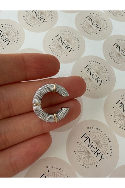 Pinery Jewels أقراط غضروف فضية اللون على شكل حلقة مسننة