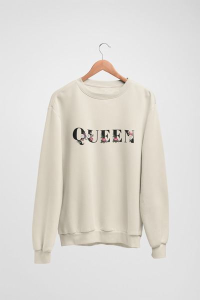 Butik Tricou cu mânecă lungă Floral Queen Transfer cu imprimeu guler rotund S...