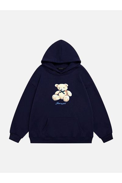 Mad&Calf Women's Just a Girl Printed Hooded Fleece Oversize Sweatshirt