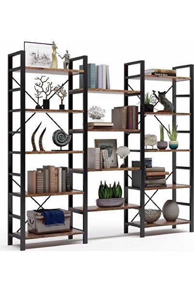 HaleVia Doğal Ahşap Maxi Kitaplık Metal Kitaplık
