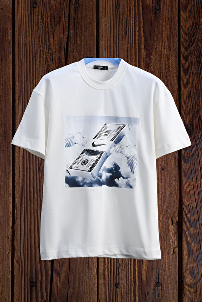 FECCY Βαμβακερό μπλουζάκι oversize με στάμπα MONEY WINGS