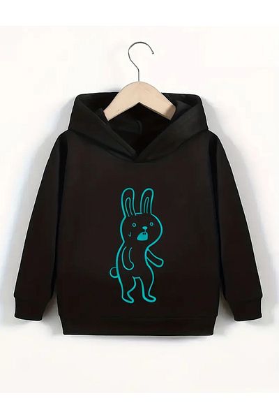 Baxia Суитшърт с качулка и неонов принт RABBIT за момичета/момчета (НОВ ПРОДУКТ)