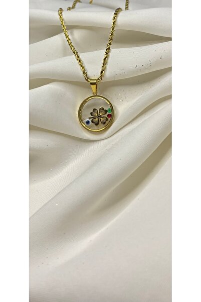 nss sky rock Çelik kolye Burgu Zincirli Gold Kararmaz Fanus Yonca ve Nazar Bo...