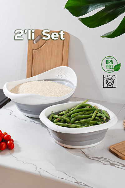 Moreva مجموعة مصفاة قابلة للطي سعة 2 لتر - حوض سيليكون للفواكه والخضروات مع أ...