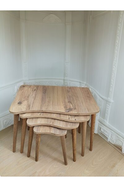 İZMİR ALİNDA MOBİLYA AĞAÇ AYAKLI 4'LÜ ZİGON SEHPA ATLANTİK ÇAM RENK