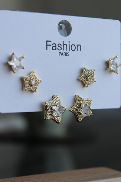 Leo'Stone New Season 6 Star Design Zircon Stone Silver Needle Steel Earrings