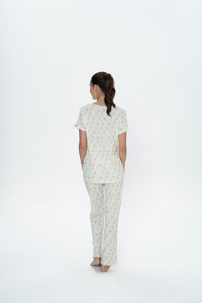 U.S. Polo Assn. Uspa Licensed Round Neck Viscose Women's Pajamas Set - Ecru