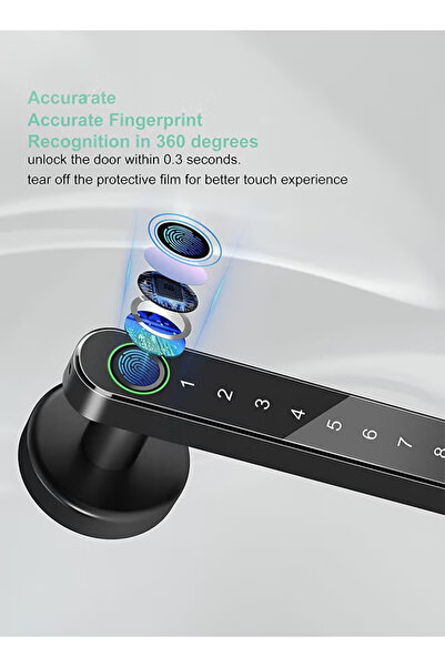 Taimi Durable and Secure Zinc Alloy Smart Door Lock With Fingerprint, Password, Mechanical Key Black