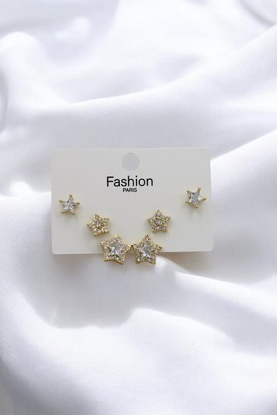 Leo'Stone New Season 6 Star Design Zircon Stone Silver Needle Steel Earrings