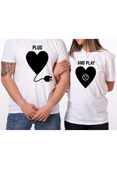 Wish BF Tricou alb pentru cupluri - Plug Play, 2 bucăți