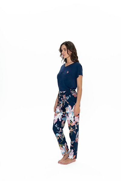 U.S. Polo Assn. Set pijama pentru femei, licențiat, USPA, (albastru marin), bumbac, decolteu în V