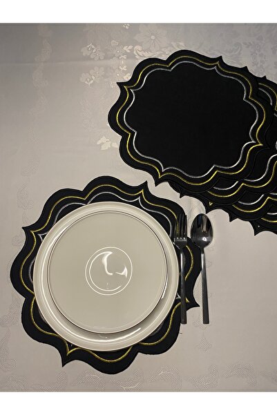 Smiling Home 6 Adet Gardenya Keten Siyah Renk Şık Dubai Modeli Amerikan servi...