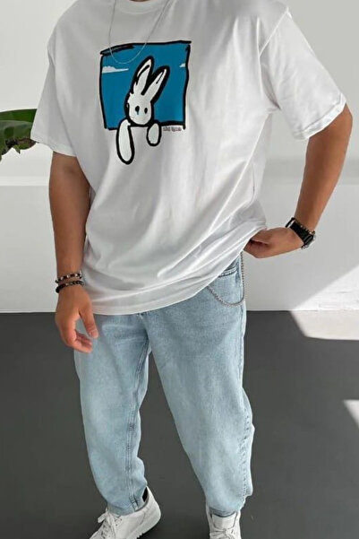 Wish BF تي شيرت كبير الحجم مطبوع عليه أرنب