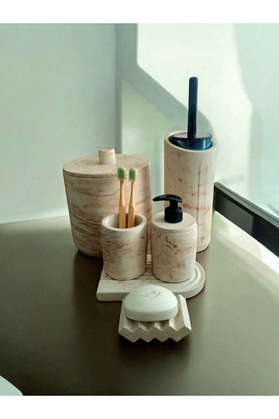 Trust Stone Σετ μπάνιου Marble Series Brown Beige Concrete, Κάδος απορριμμάτων, Σετ βούρτσας τουαλέτας