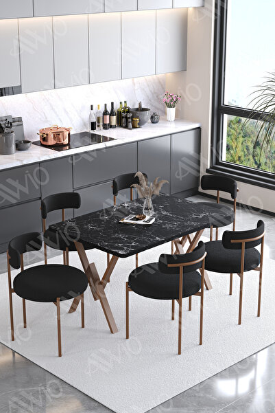 AVVİO Teddy Sandalye 80x140 Yemek Masası Mutfak Masası 6 Kişilik Masa Sandalye Takımı