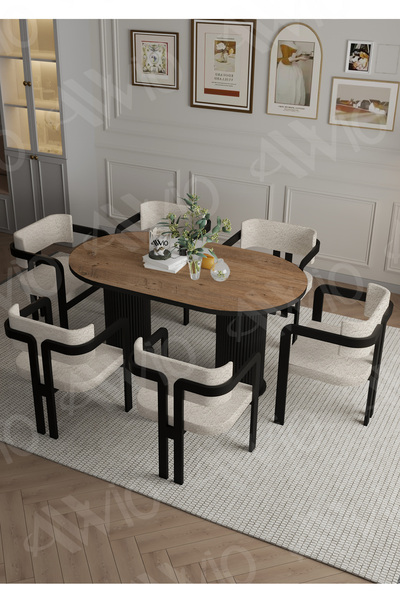 AVVİO Merlin  Bohem Ayak 6'lı Tokyo Metal Demonte Sandalye 80x180 Masa Sandalye Takımı