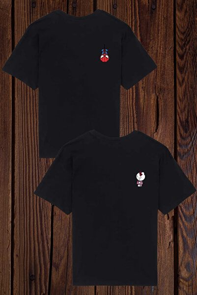 Wish BF Spider Kitty T-Shirt İkili Çift Sevgili Kombin 2 Adet - Siyah, Baskıl...