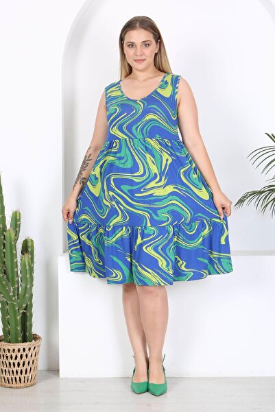 Mooi XXL Rochie de damă cu imprimeu marmorat, albastru, verde, mărime mare