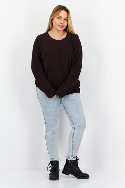 comma Women Crew Neck Long Sleeves Knitted Sweater, Brown