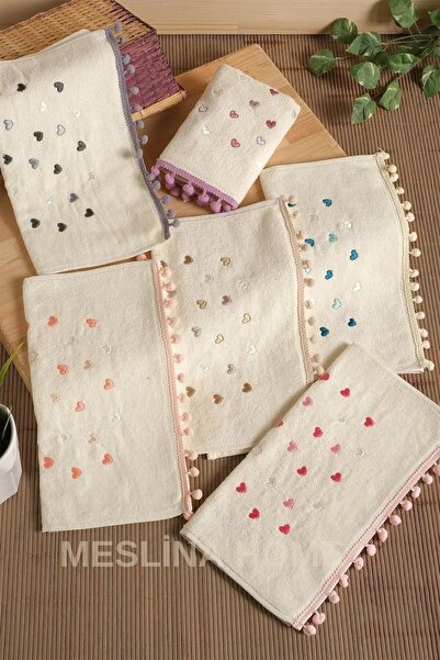hasgül towel Набір рушників з вишивкою та помпонами, 6 шт. - 100% бавовна, 30x50 см