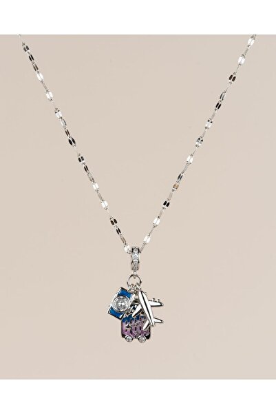 Portakal Esintisi Fotoğraf Makinesi Bavul Uçak Charmlı Seyahat Çelik Kolye