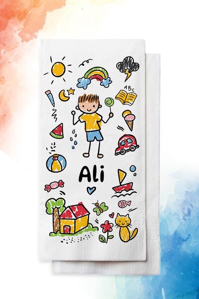 nna tasarım 50 Adet Kişiye Özel Isim Baskılı Erkek Çocuk Resim Peçetesi(P152-50)