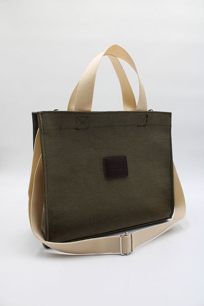 LASSO Women's Khaki Waxed Canvas Fabric Hand and Shoulder Bag